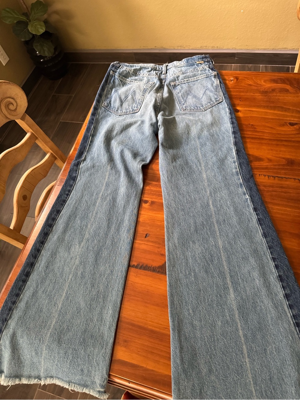 MOTHER Two-Tone Blue Wide Leg Jeans - Picture 8 of 10
